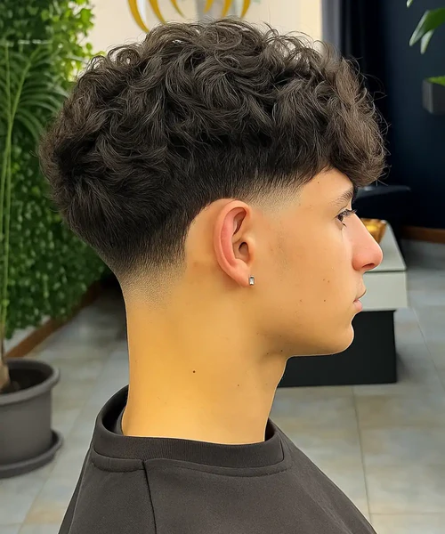 Curly hair fade haircut for men with natural curls