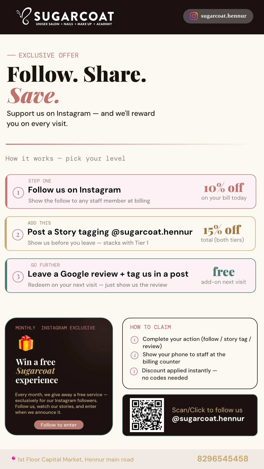 Instagram special offers at Sugarcoat salon Hennur road