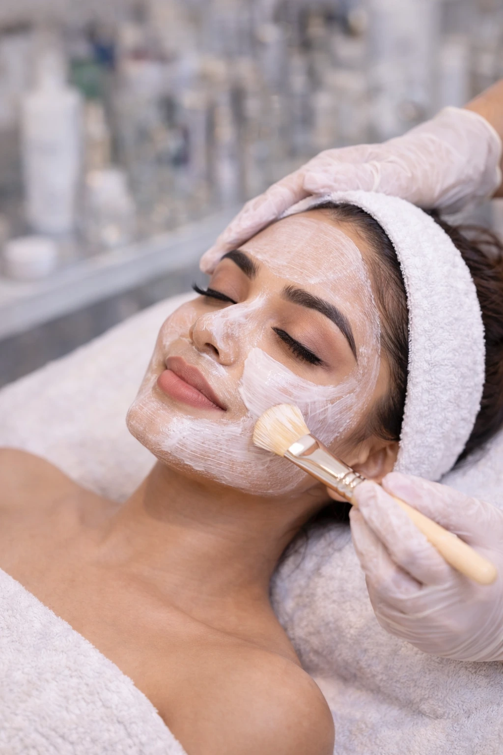 Facial treatment process with cleansing and massage for skin care at a salon in Hennur Road Bangalore