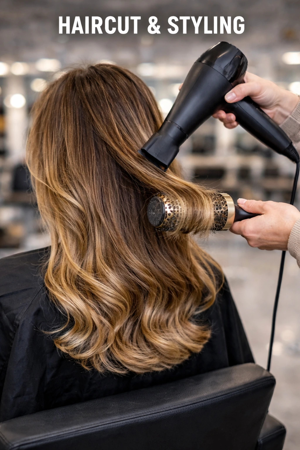 Haircut and hair styling process with blow-dry and curling at a salon in Hennur Road Bangalore