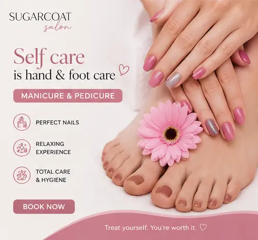 Manicure and pedicure treatment being performed at Sugarcoat Salon in Hennur Road Bangalore
