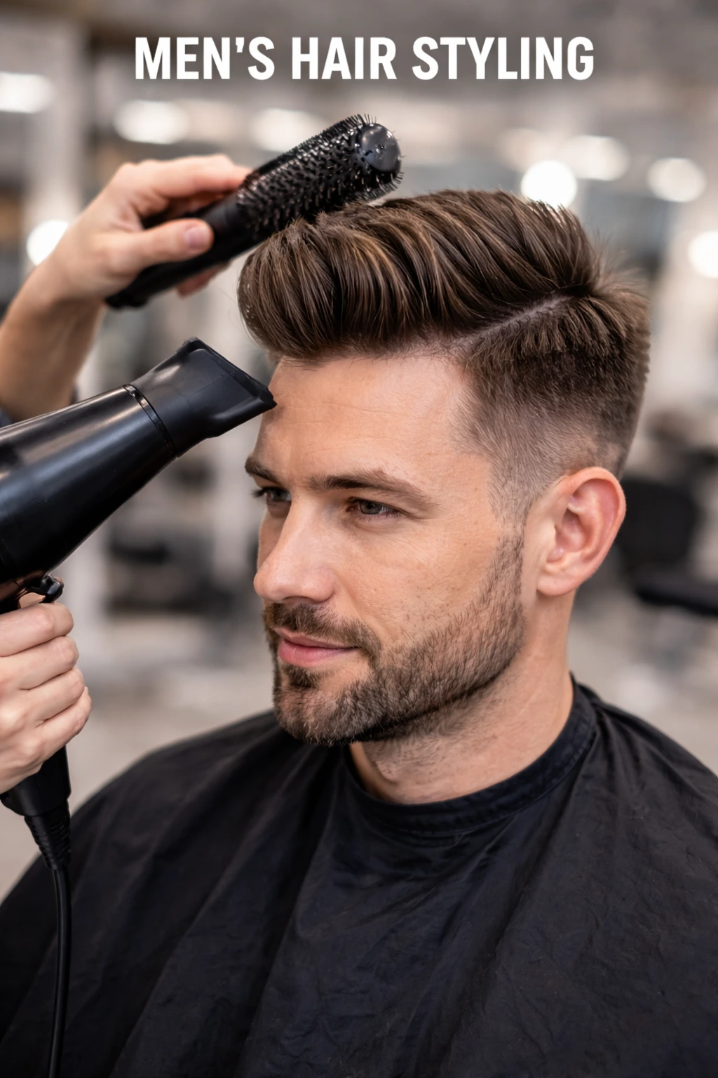 Men’s hair styling process with blow-dry and grooming at a salon in Hennur Road Bangalore